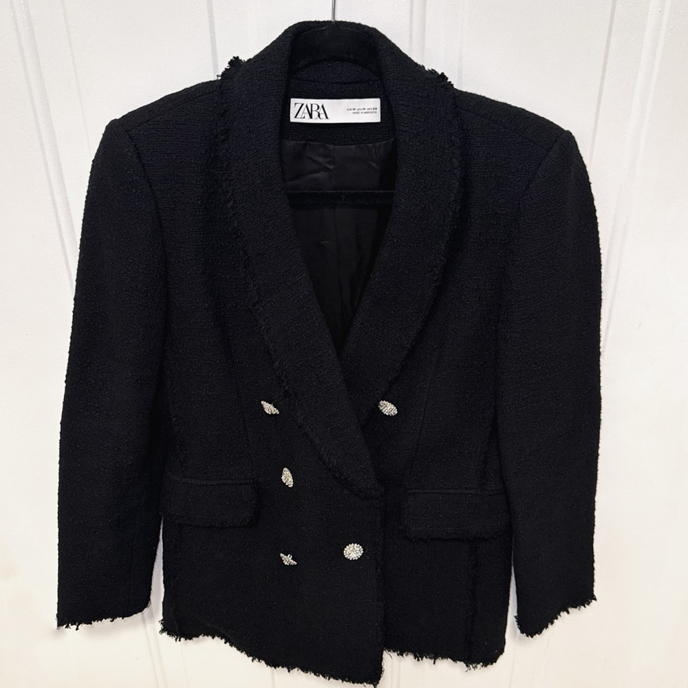 ZARA Black BlazerTweed Rhinestone Buttons Blazer size  Medium
